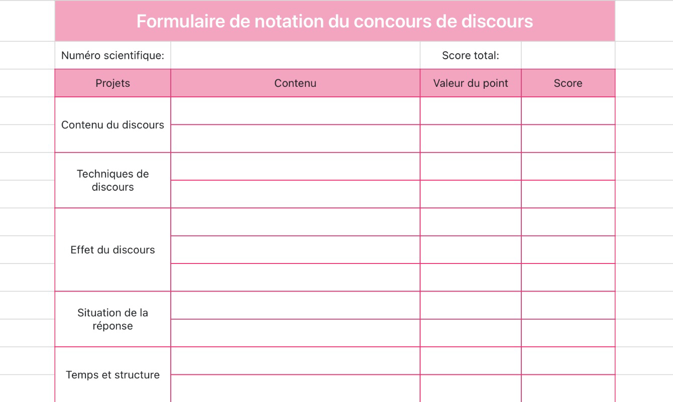Formulaire de notation du concours de discours
